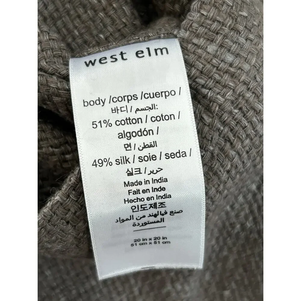 West Elm Woven Pillow Cover Set of 2 Olive Gray Silk Blend 20 X 20 Wood Buttons